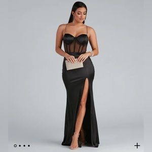 Black formal high slit corset dress